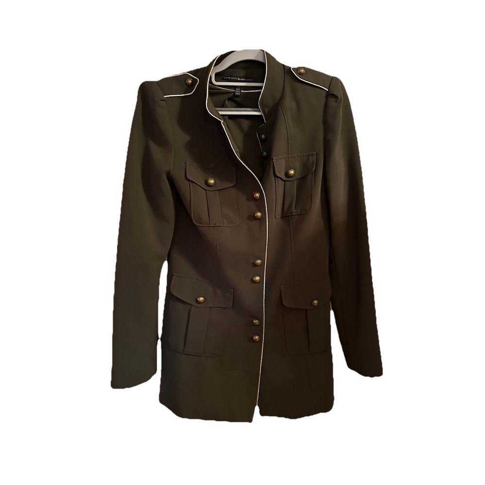 White House Black Market WHBM Women's XS Olive Green Military Regal Jacket Coat